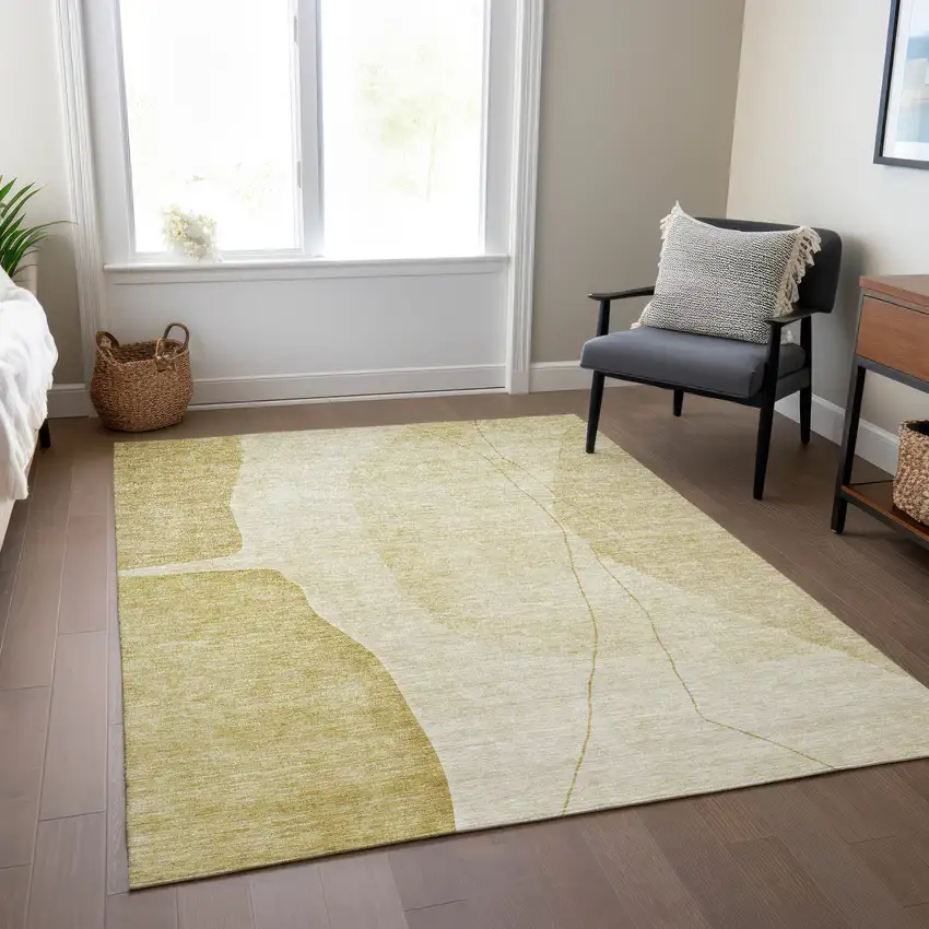 Gold Wheat And Beige Abstract Washable Indoor Outdoor Area Rug Photo 6
