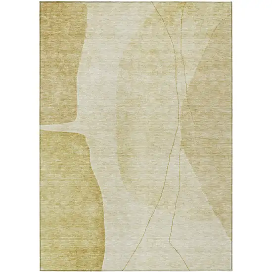 Gold Wheat And Beige Abstract Washable Indoor Outdoor Area Rug Photo 1