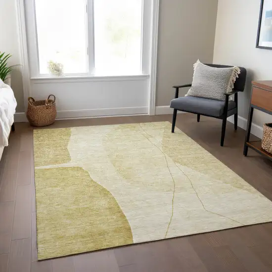 Gold Wheat And Beige Abstract Washable Indoor Outdoor Area Rug Photo 7