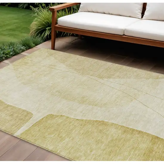 Gold Wheat And Beige Abstract Washable Indoor Outdoor Area Rug Photo 1