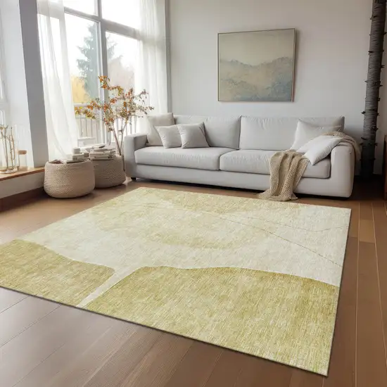 Gold Wheat And Beige Abstract Washable Indoor Outdoor Area Rug Photo 9