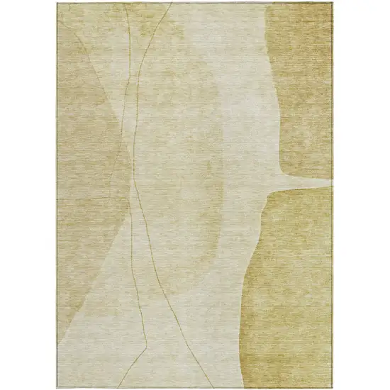 Gold Wheat And Beige Abstract Washable Indoor Outdoor Area Rug Photo 5