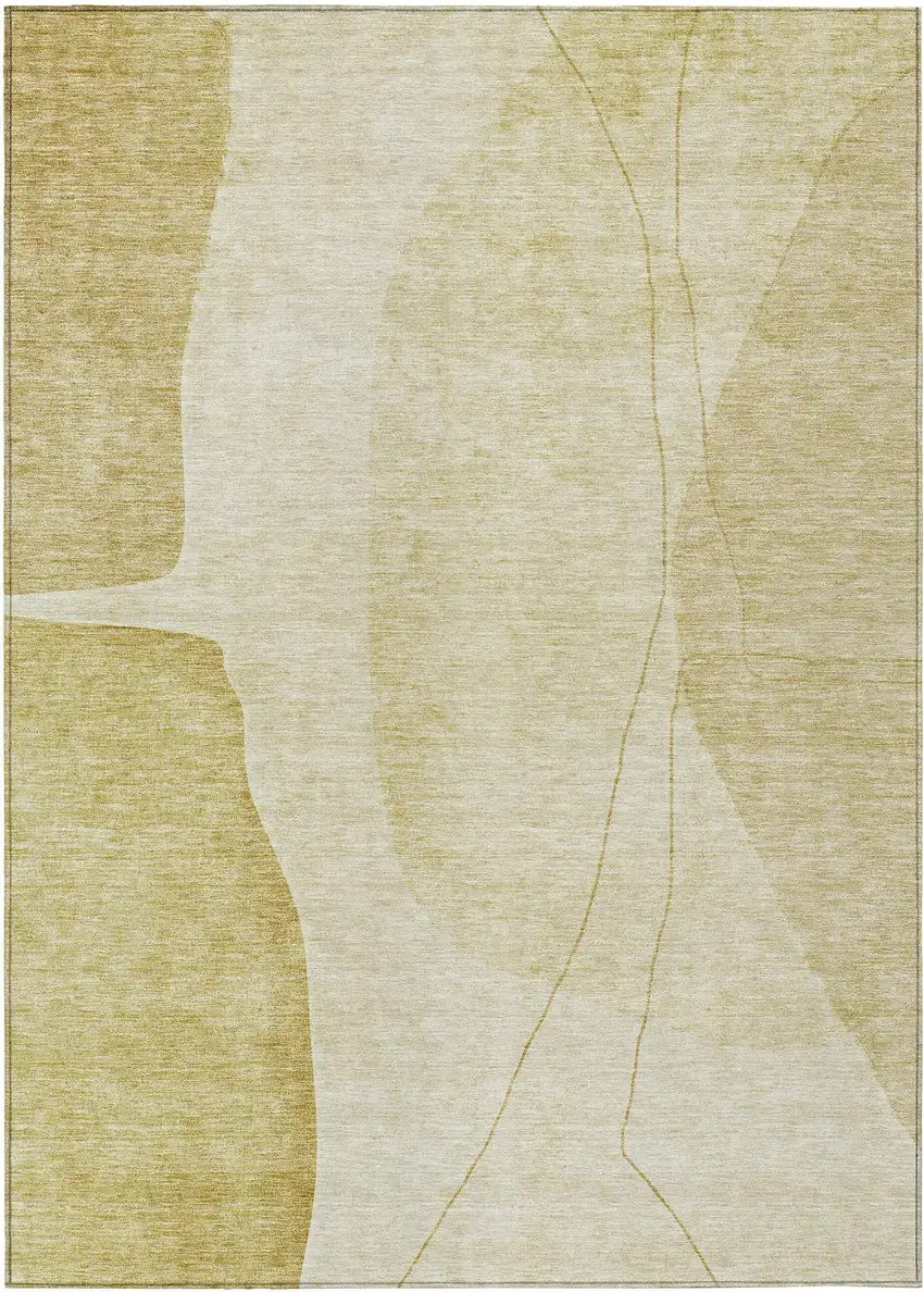 Gold Wheat And Beige Abstract Washable Indoor Outdoor Area Rug Photo 2