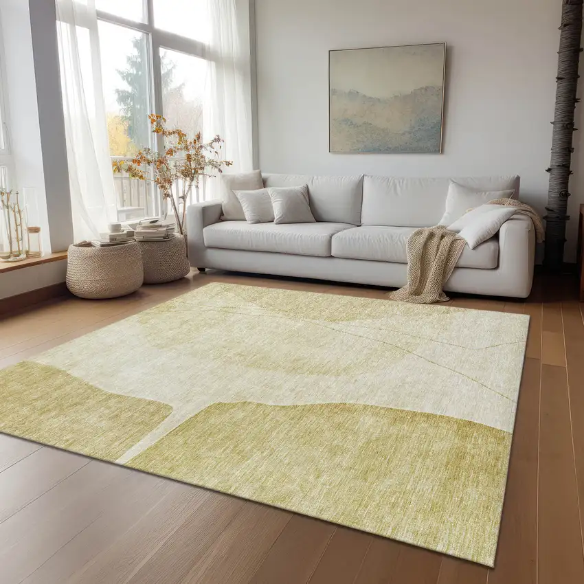 Gold Wheat And Beige Abstract Washable Indoor Outdoor Area Rug Photo 8