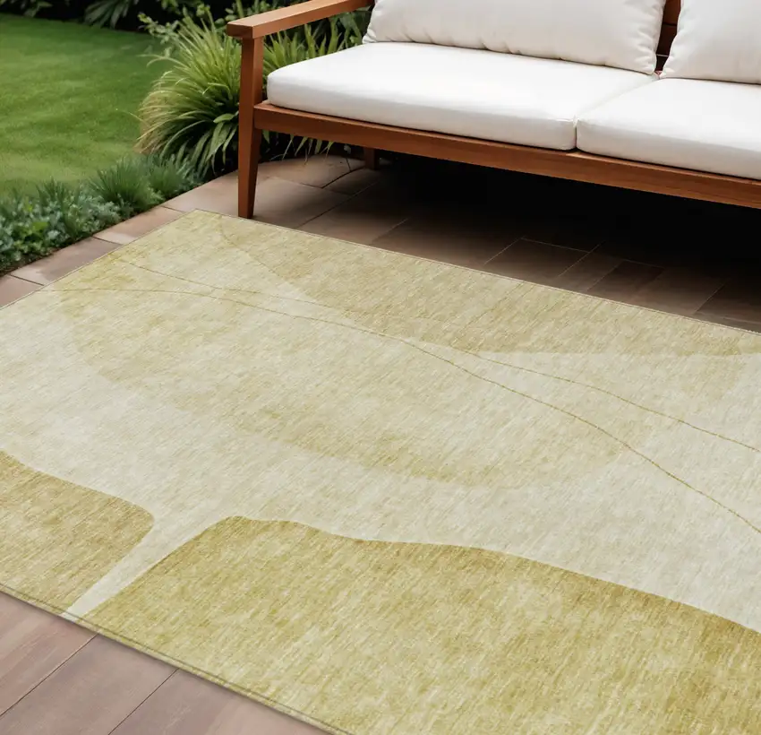 Gold Wheat And Beige Abstract Washable Indoor Outdoor Area Rug Photo 1