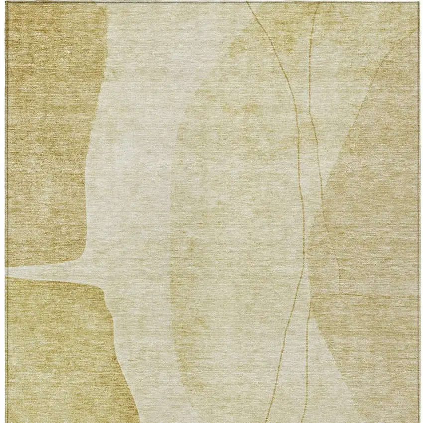 Gold Wheat And Beige Abstract Washable Indoor Outdoor Area Rug Photo 5