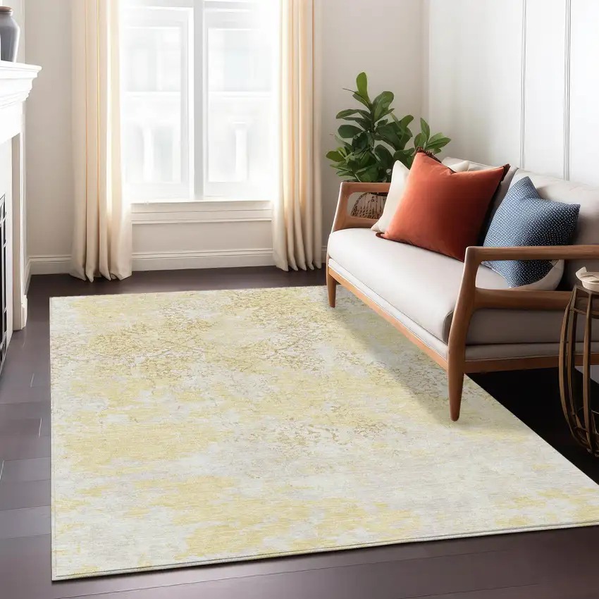Gold Wheat And Beige Floral Washable Indoor Outdoor Area Rug Photo 9