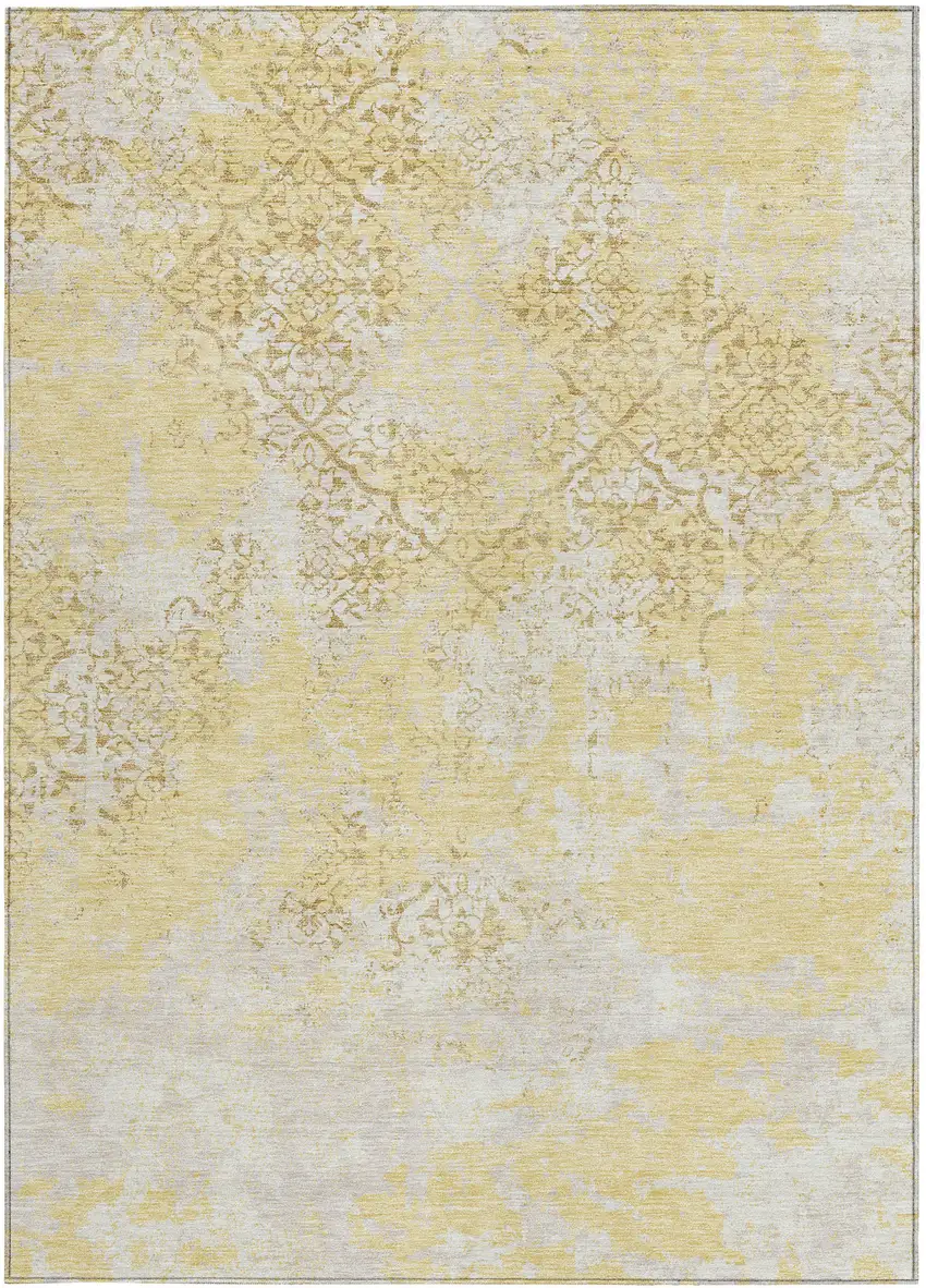 Gold Wheat And Beige Floral Washable Indoor Outdoor Area Rug Photo 6