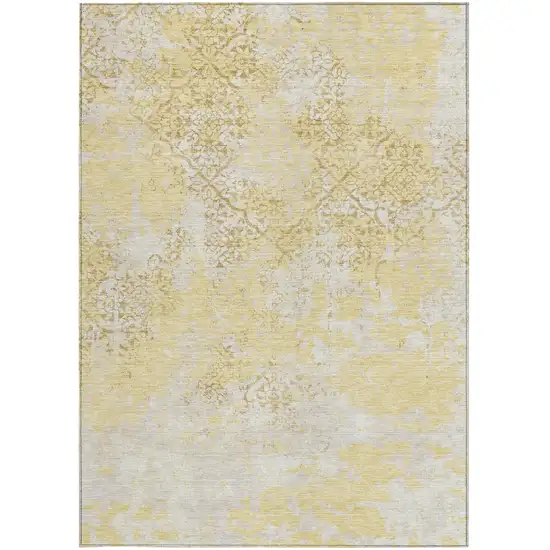 Gold Wheat And Beige Floral Washable Indoor Outdoor Area Rug Photo 6