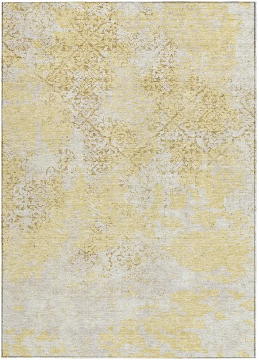 Gold Wheat And Beige Floral Washable Indoor Outdoor Area Rug Photo 6