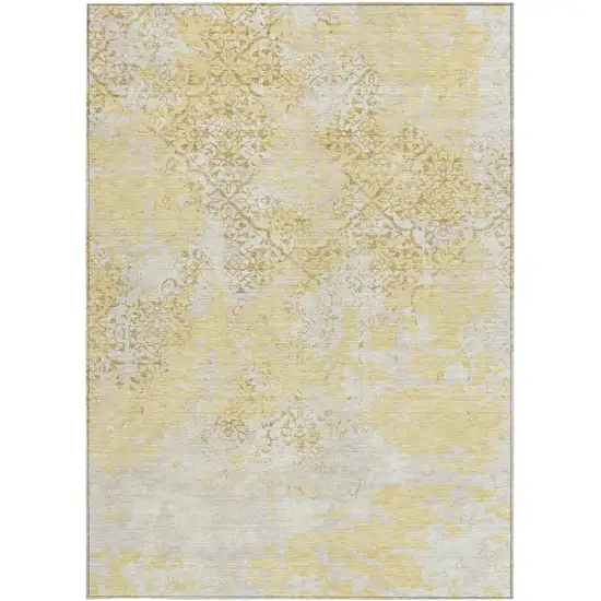 Gold Wheat And Beige Floral Washable Indoor Outdoor Area Rug Photo 6