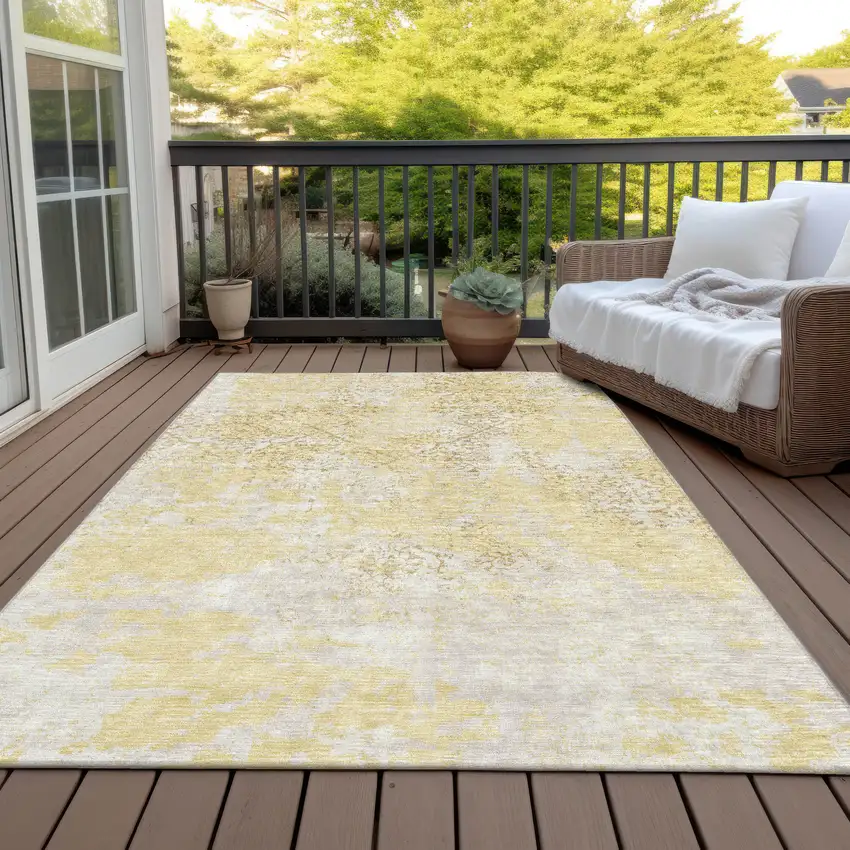 Gold Wheat And Beige Floral Washable Indoor Outdoor Area Rug Photo 7