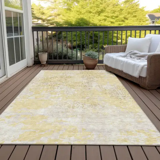 Gold Wheat And Beige Floral Washable Indoor Outdoor Area Rug Photo 7