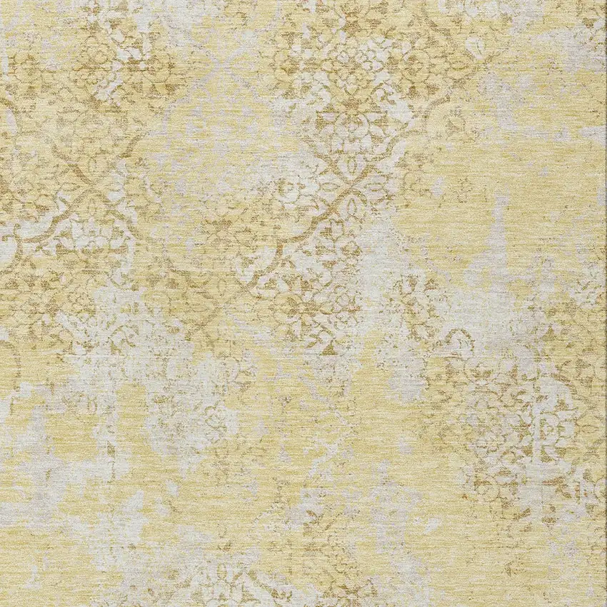 Gold Wheat And Beige Floral Washable Indoor Outdoor Area Rug Photo 5