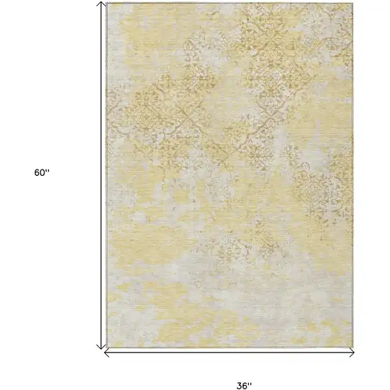 Gold Wheat And Beige Floral Washable Indoor Outdoor Area Rug Photo 7