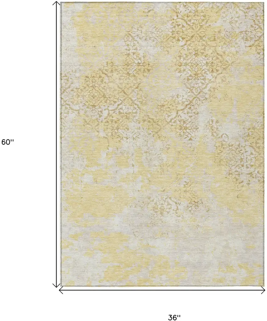 Gold Wheat And Beige Floral Washable Indoor Outdoor Area Rug Photo 7