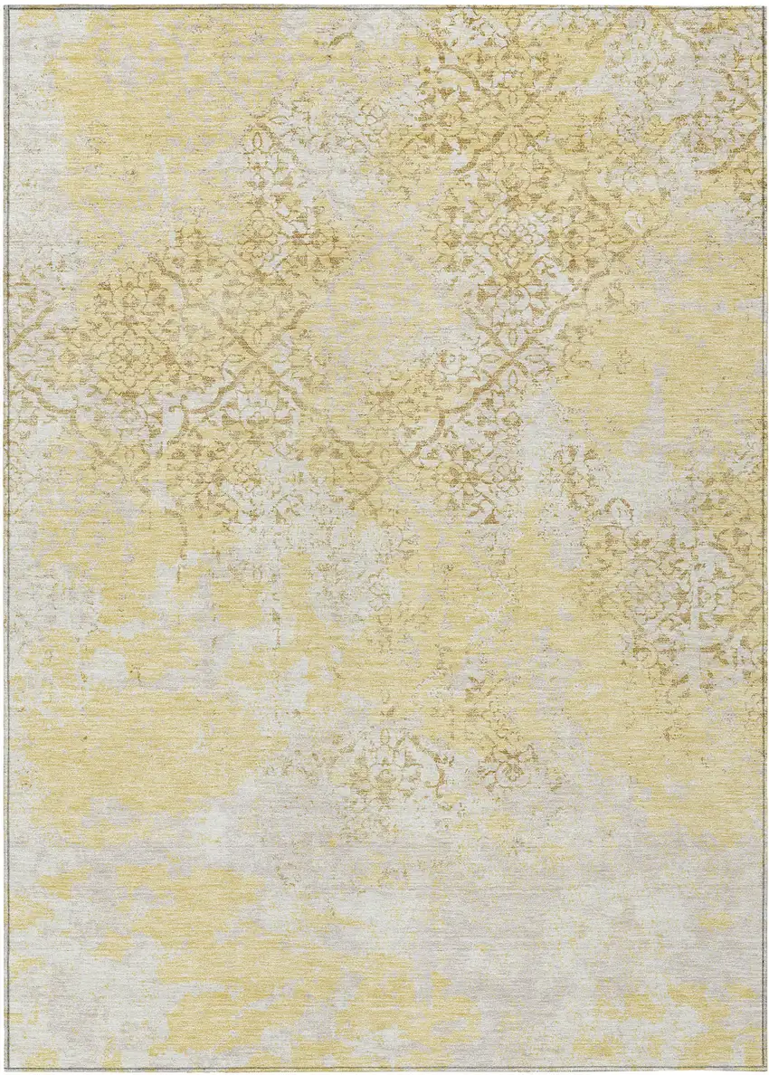 Gold Wheat And Beige Floral Washable Indoor Outdoor Area Rug Photo 2