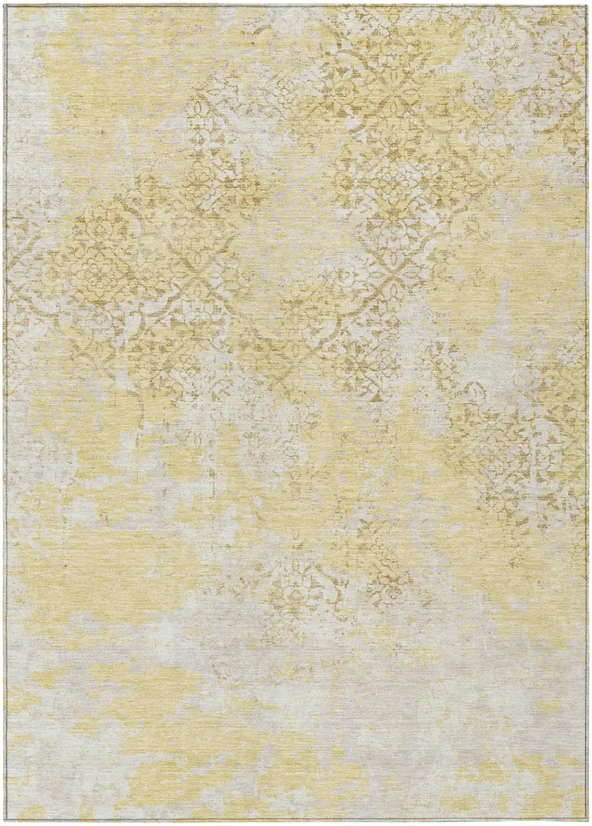 Gold Wheat And Beige Floral Washable Indoor Outdoor Area Rug Photo 2