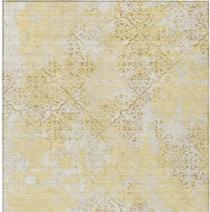 Gold Wheat And Beige Floral Washable Indoor Outdoor Area Rug Photo 7