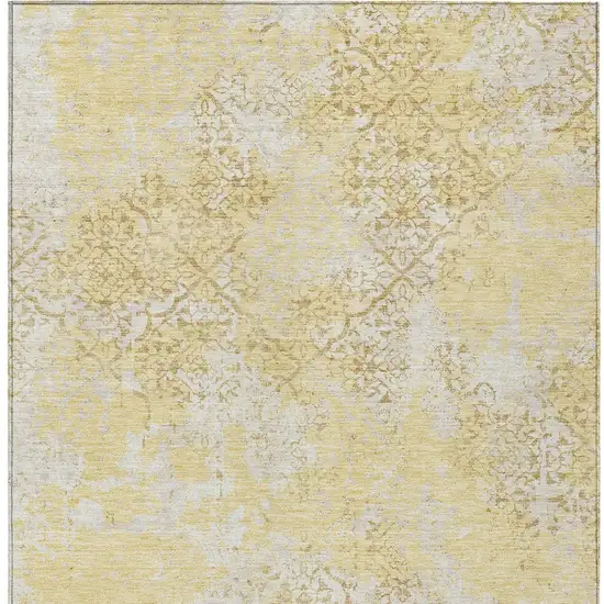 Gold Wheat And Beige Floral Washable Indoor Outdoor Area Rug Photo 7