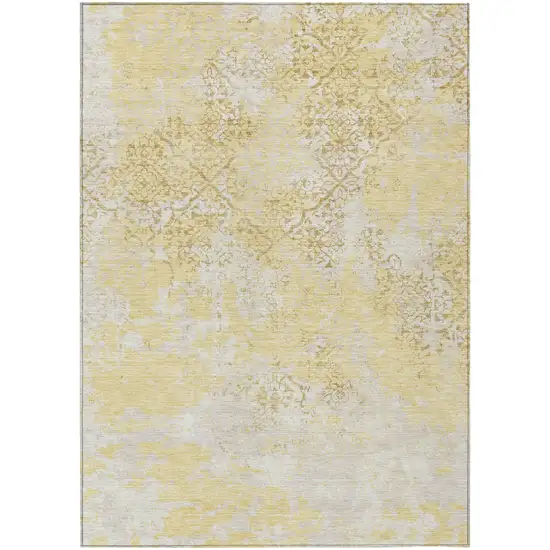 Gold Wheat And Beige Floral Washable Indoor Outdoor Area Rug Photo 1