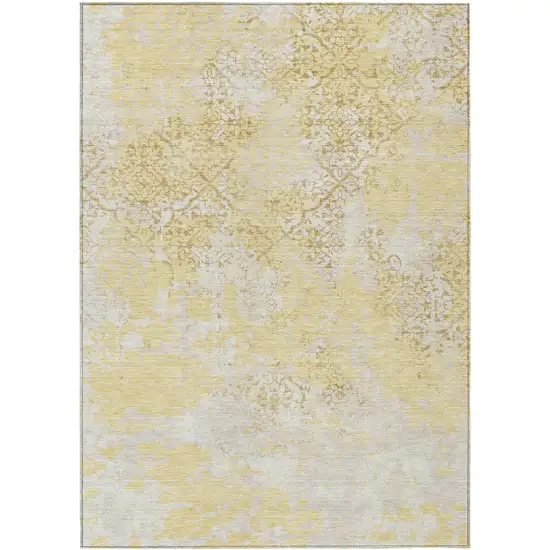 Gold Wheat And Beige Floral Washable Indoor Outdoor Area Rug Photo 1