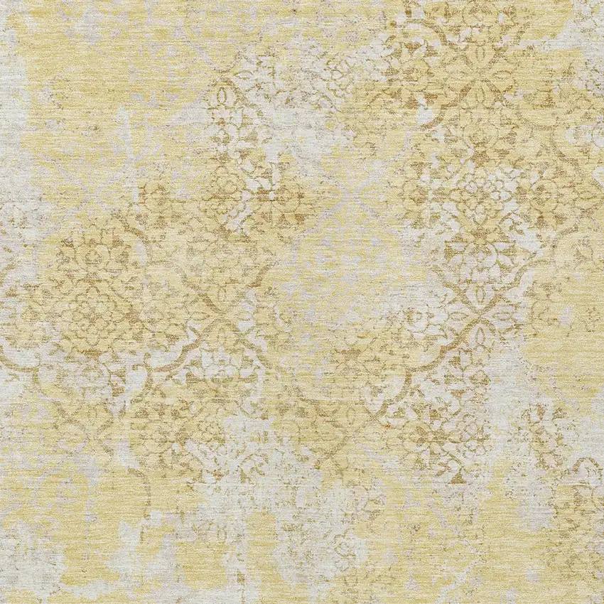 Gold Wheat And Beige Floral Washable Indoor Outdoor Area Rug Photo 6