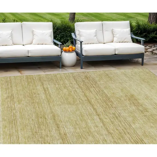 Gold Wheat And Beige Striped Washable Indoor Outdoor Area Rug Photo 1