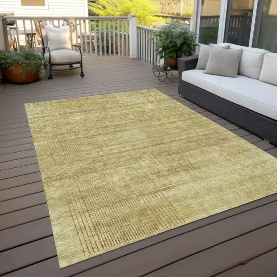 Gold Wheat And Beige Striped Washable Indoor Outdoor Area Rug Photo 9