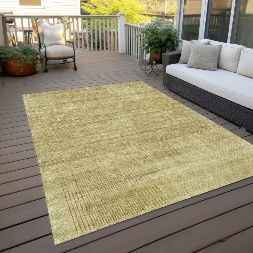 Gold Wheat And Beige Striped Washable Indoor Outdoor Area Rug Photo 9
