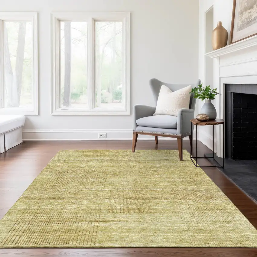 Gold Wheat And Beige Striped Washable Indoor Outdoor Area Rug Photo 9