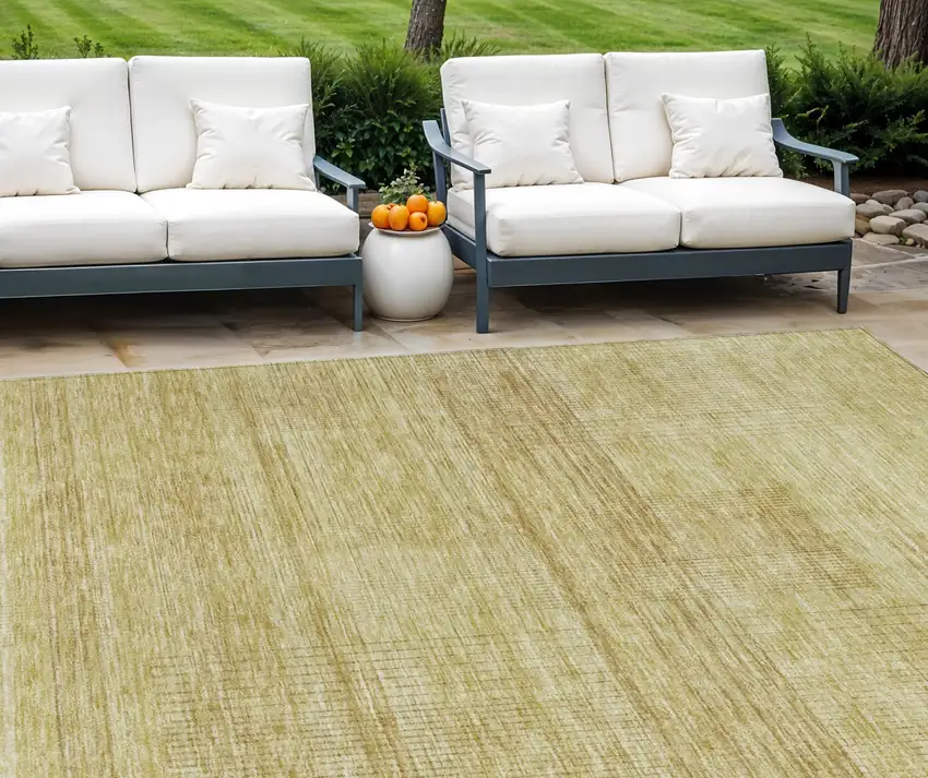 Gold Wheat And Beige Striped Washable Indoor Outdoor Area Rug Photo 1