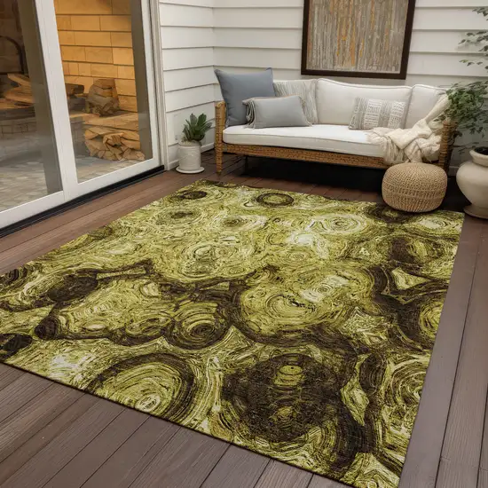 Gold Wheat And Chocolate Abstract Washable Indoor Outdoor Area Rug Photo 9