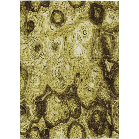 Gold Wheat And Chocolate Abstract Washable Indoor Outdoor Area Rug Photo 2