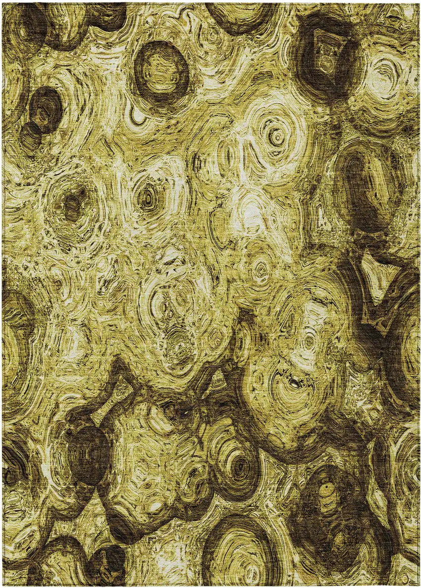 Gold Wheat And Chocolate Abstract Washable Indoor Outdoor Area Rug Photo 2