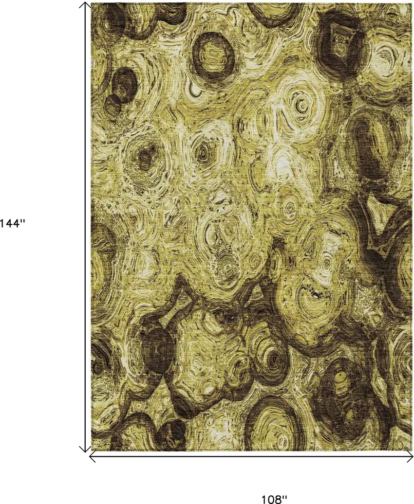 Gold Wheat And Chocolate Abstract Washable Indoor Outdoor Area Rug Photo 3
