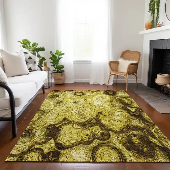 Gold Wheat And Chocolate Abstract Washable Indoor Outdoor Area Rug Photo 8
