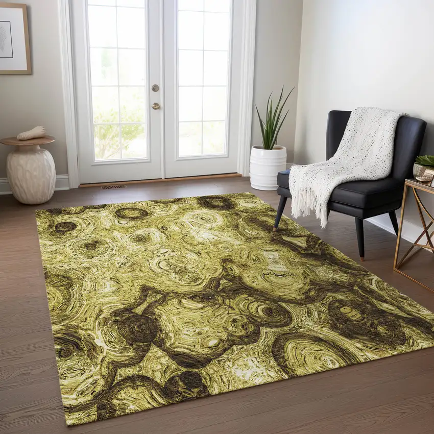 Gold Wheat And Chocolate Abstract Washable Indoor Outdoor Area Rug Photo 7