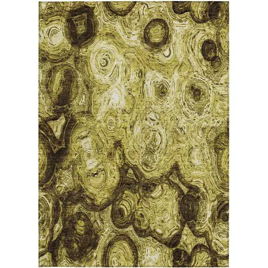 Gold Wheat And Chocolate Abstract Washable Indoor Outdoor Area Rug Photo 5