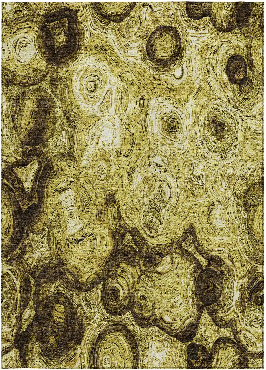 Gold Wheat And Chocolate Abstract Washable Indoor Outdoor Area Rug Photo 5