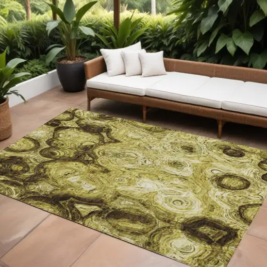 Gold Wheat And Chocolate Abstract Washable Indoor Outdoor Area Rug Photo 1