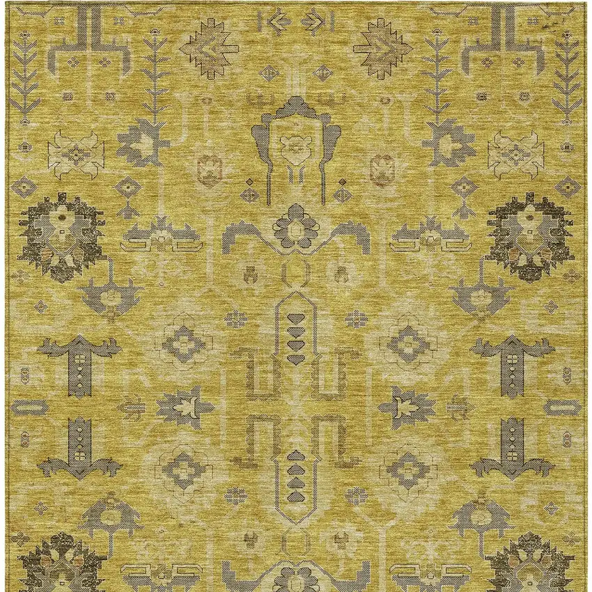 Gold Wheat And Gray Oriental Washable Indoor Outdoor Area Rug Photo 5