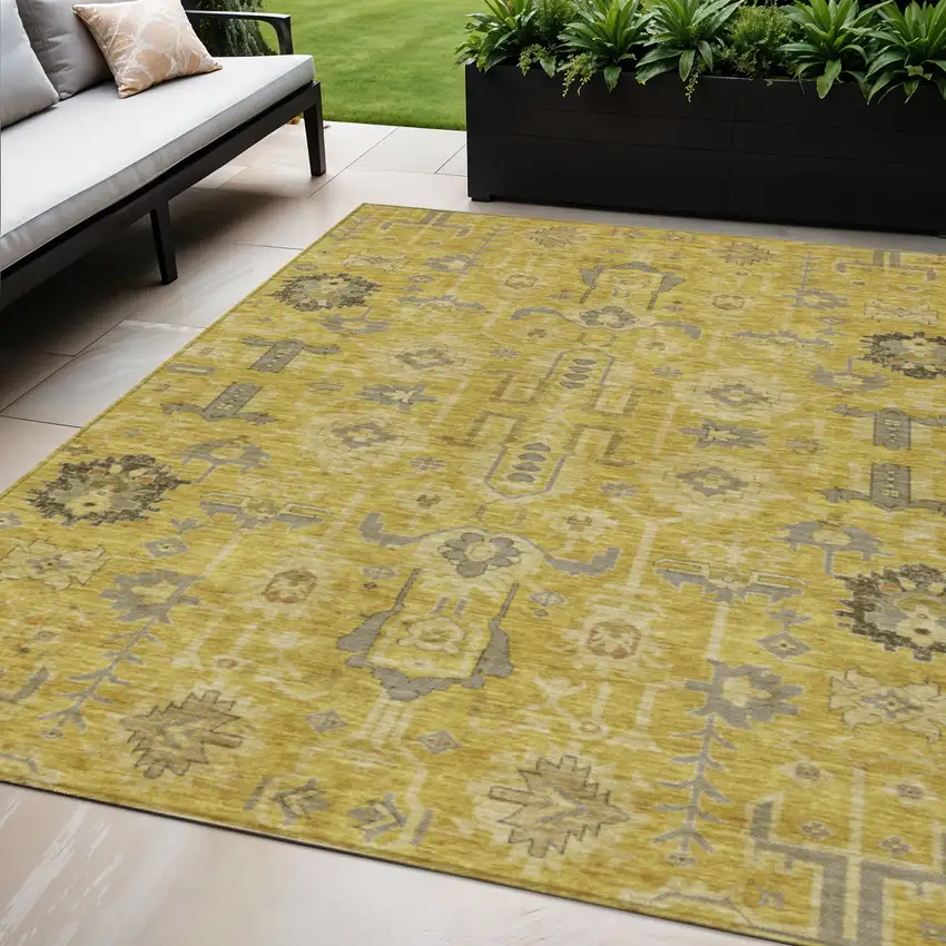 Gold Wheat And Gray Oriental Washable Indoor Outdoor Area Rug Photo 1
