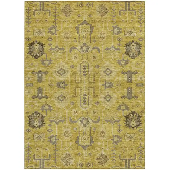 Gold Wheat And Gray Oriental Washable Indoor Outdoor Area Rug Photo 6