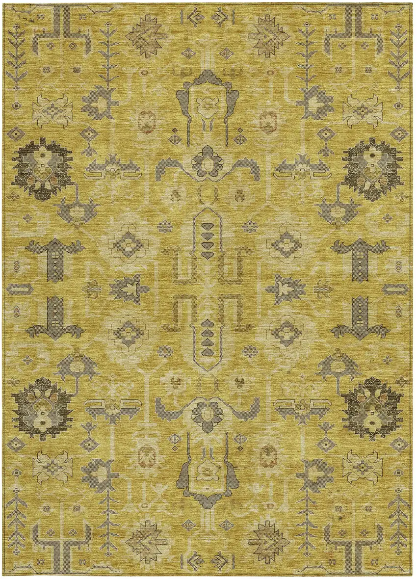 Gold Wheat And Gray Oriental Washable Indoor Outdoor Area Rug Photo 6
