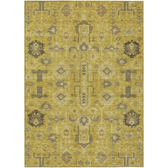 Gold Wheat And Gray Oriental Washable Indoor Outdoor Area Rug Photo 1