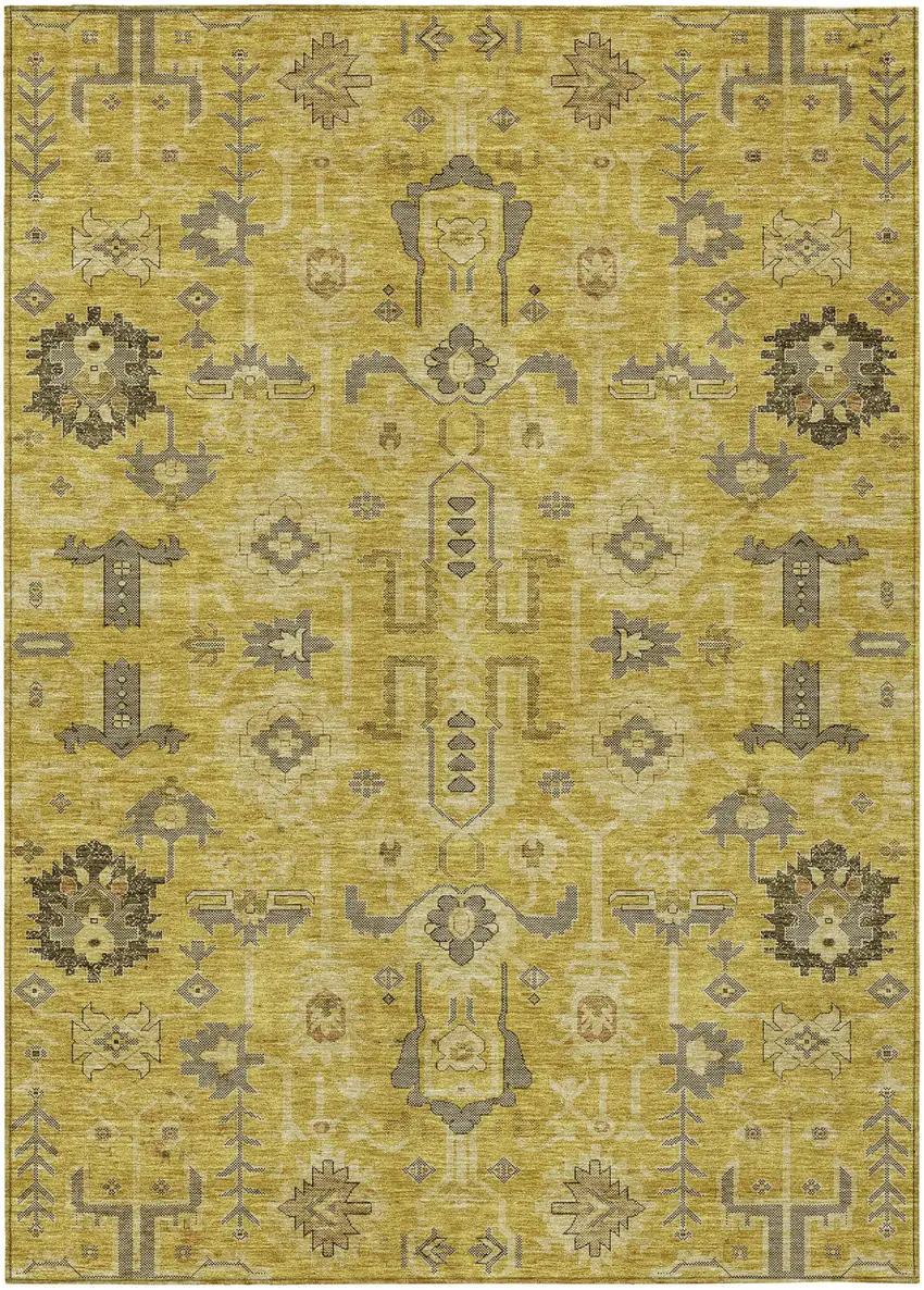 Gold Wheat And Gray Oriental Washable Indoor Outdoor Area Rug Photo 1