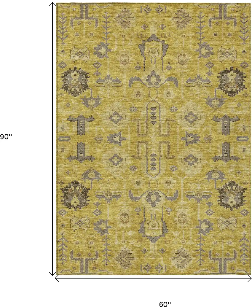 Gold Wheat And Gray Oriental Washable Indoor Outdoor Area Rug Photo 3