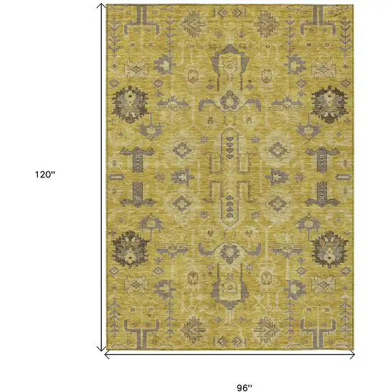 Gold Wheat And Gray Oriental Washable Indoor Outdoor Area Rug Photo 3