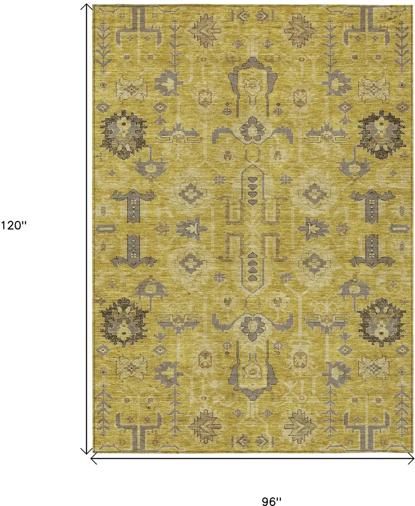 Gold Wheat And Gray Oriental Washable Indoor Outdoor Area Rug Photo 3
